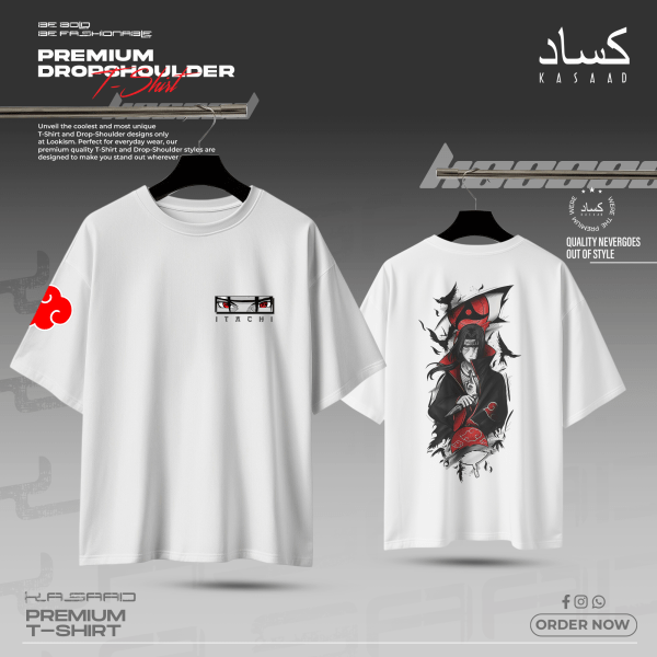Itachi Uchiha Akatsuki Premium Drop Shoulder (White)