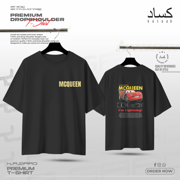 Lightning McQueen "I'm Lightning!" Premium Drop Shoulder (Black) Pixar Cars Streetwear