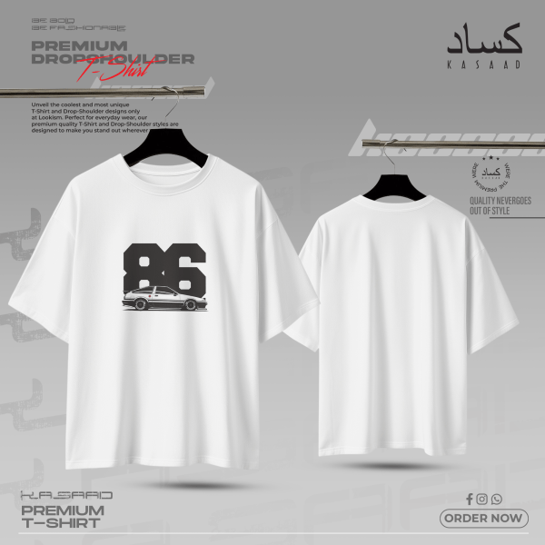 AE86 "86" Graphic Premium Drop Shoulder (White) JDM Initial D Streetwear