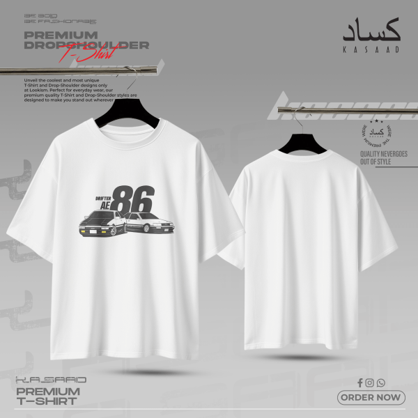 AE86 "Drifter" Premium Drop Shoulder (White) JDM Initial D Inspired Streetwear